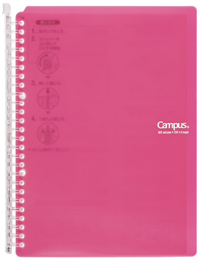 Kokuyo Campus Smart Ring Binder, B5 Pink Refillable Binder Notebook 26 Holes with 10 Extra Loose-Leaf Paper, Up to 60 Filler Papers for Work & Study, Japan Import (RU-SP706P) - Image 1